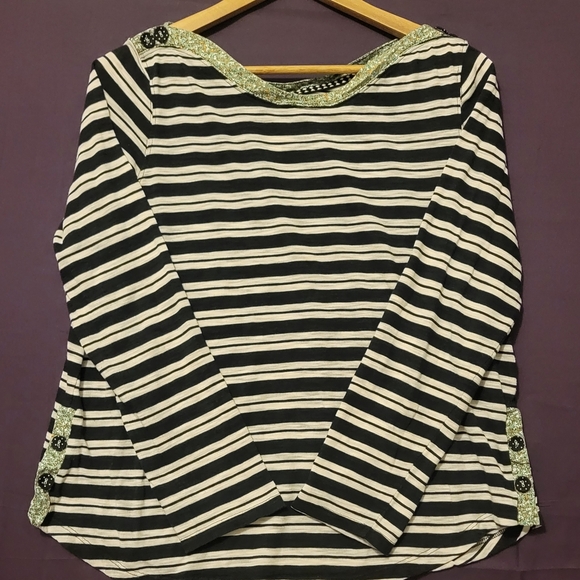 Anthropologie Black and White Striped Buttoned Blouse - Picture 1 of 7